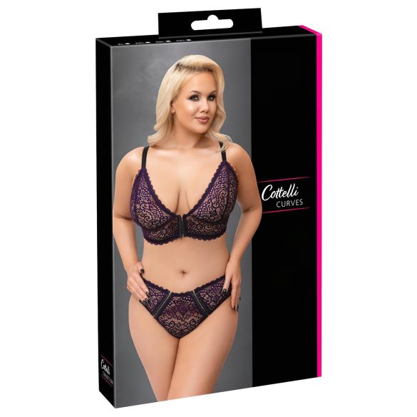 Cottelli Plus Size - transparent mönstrad BH-set (lila) - 2XL
