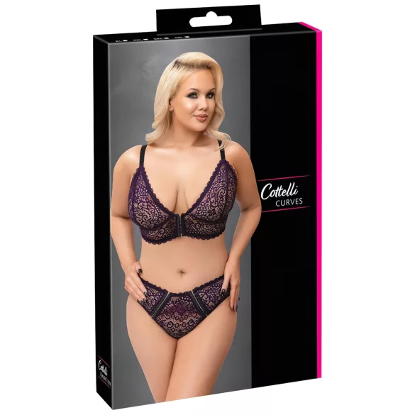 Cottelli Plus Size - transparent mönstrad BH-set (lila) - 2XL