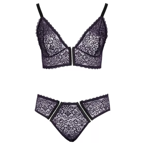 Cottelli Plus Size - transparent mönstrad BH-set (lila) - 2XL