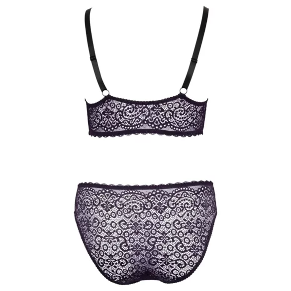 Cottelli Plus Size - transparent mönstrad BH-set (lila) - 2XL