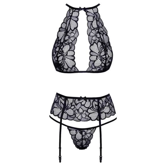 Kyssbar spets-bh set med halsband (svart) - L/XL