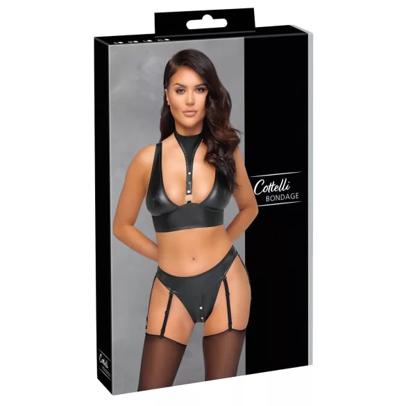 Cottelli Bondage - glänsande behåset med handbojor (svart) - M