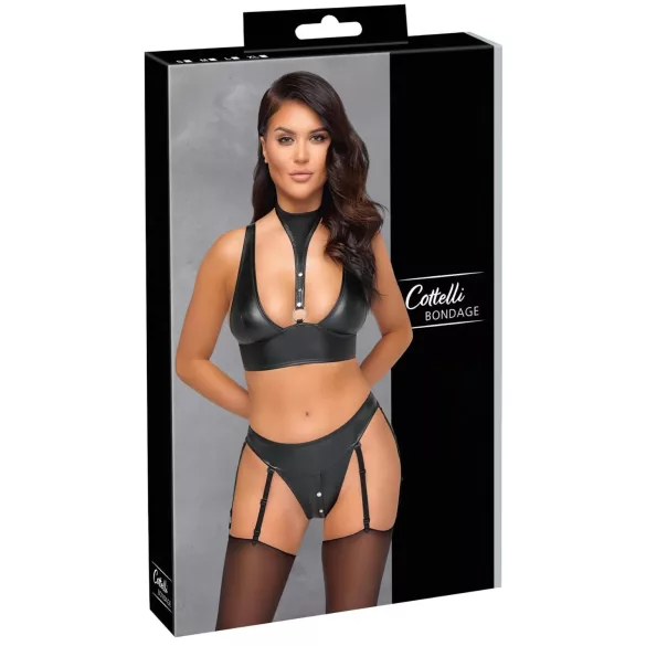 Cottelli Bondage - glänsande behåset med handbojor (svart) - M