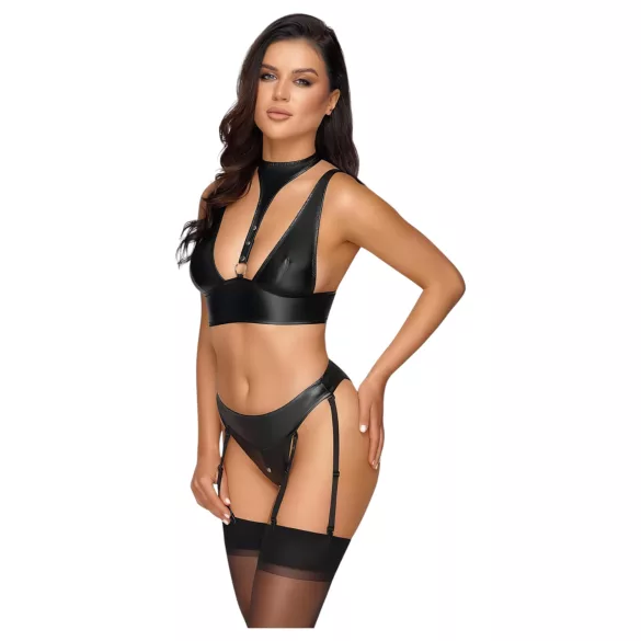 Cottelli Bondage - glänsande behåset med handbojor (svart) - M