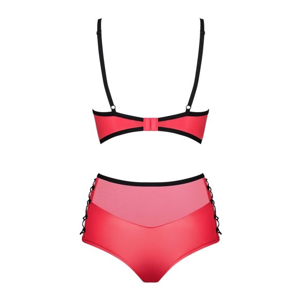 Obsessive Leatheria - läderliknande bh-set (röd) - S/M