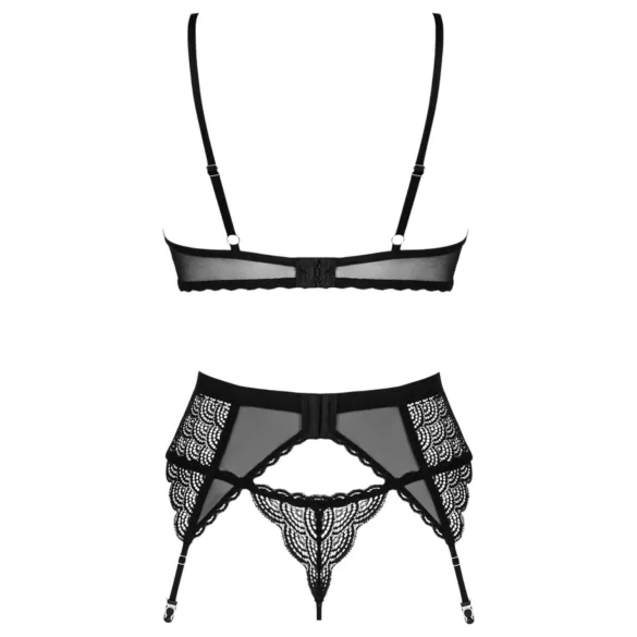 Obsessive Chemeris - bh‑set med strumpebandshållare (svart) - XL/XXL