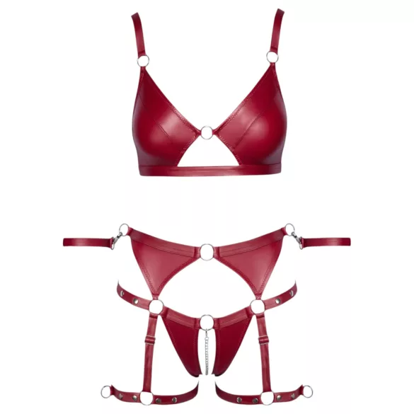 Cottelli Bondage - glänsande bh-set med armmanschetter (röd) - M