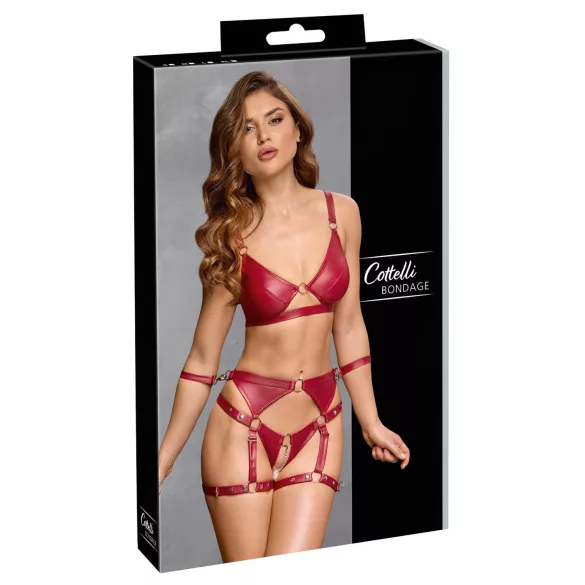 Cottelli Bondage - glänsande bh-set med armmanschetter (röd) - M
