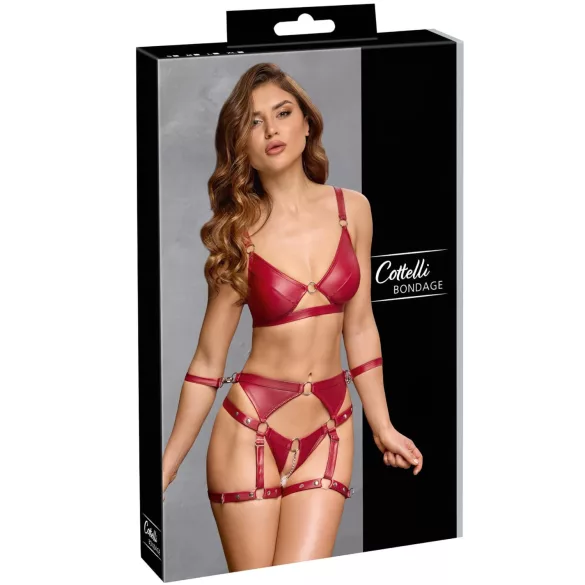 Cottelli Bondage - glänsande bh-set med armmanschetter (röd) - M
