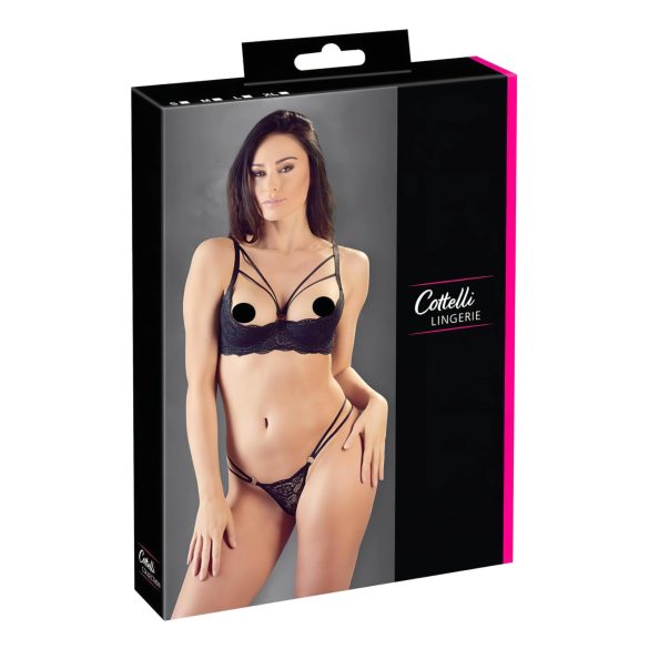 Cottelli - Remställ & String med ringdetalj (svart) - 85B/L