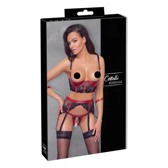 Cottelli Bondage - bh-set med spets och matt yta - röd - L