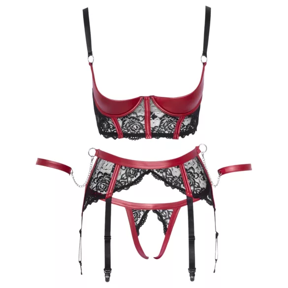 Cottelli Bondage - bh-set med spets och matt yta - röd - L
