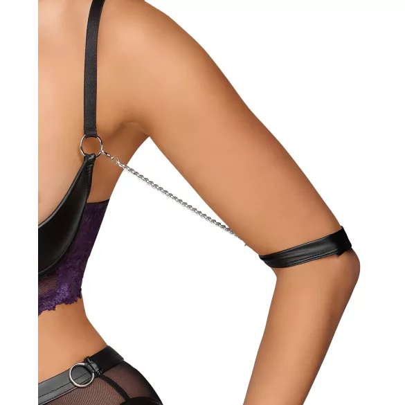 Cottelli Bondage - bh‑set med armbojor (svart‑lila) - L