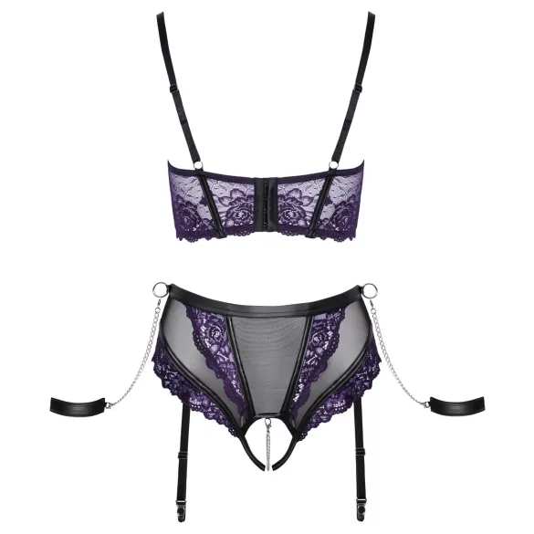 Cottelli Bondage - bh‑set med armbojor (svart‑lila) - L