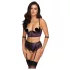 Cottelli Bondage - bh‑set med armbojor (svart‑lila) - XL