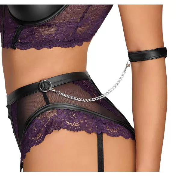 Cottelli Bondage - bh‑set med armbojor (svart‑lila) - XL