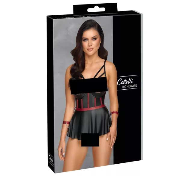 Cottelli Bondage - glansigt set med handledsmanschetter (svart) - 85B/L