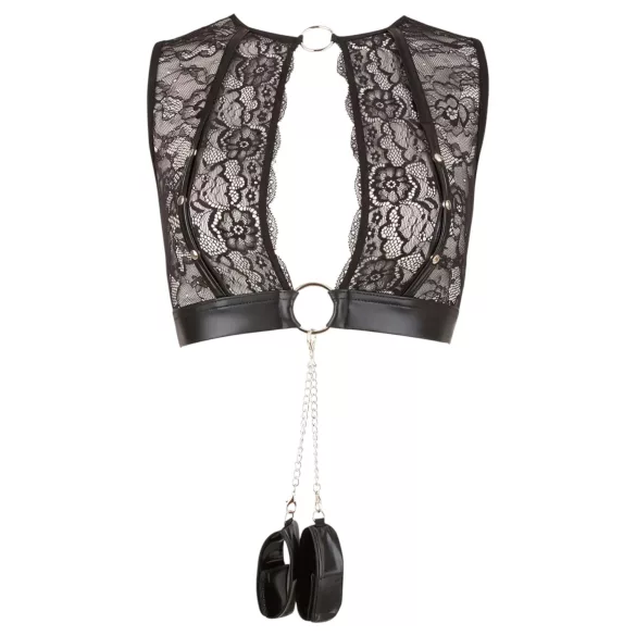 Cottelli Bondage - spetsunderklädesset med handbojor (4‑delars) - L