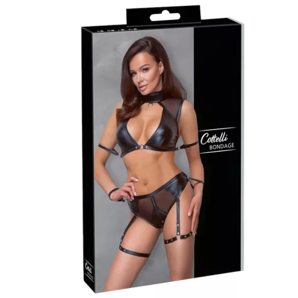 Cottelli Bondage - BH‑set med nätinsats (svart) - L