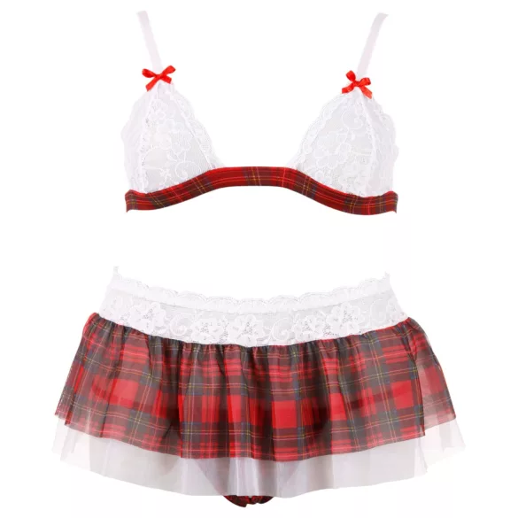 Cottelli - sexig skoluniform - bh set - vit röd - L