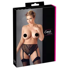   Cottelli Plus Size - spetsstringtrosa med strumpeband (svart) - XXXXL