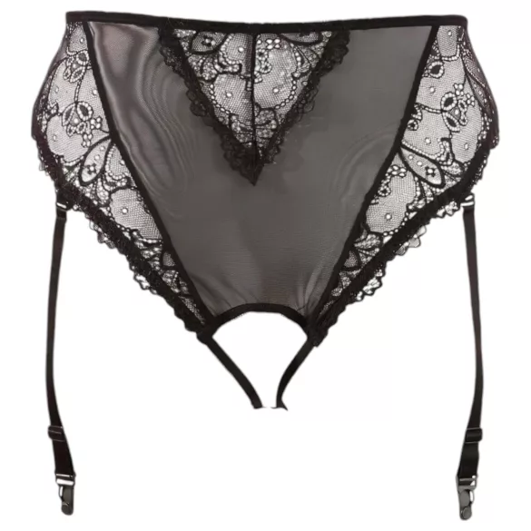 Cottelli Plus Size - spetsstrumpbyxor med strumpeband (svart) - XXXXL