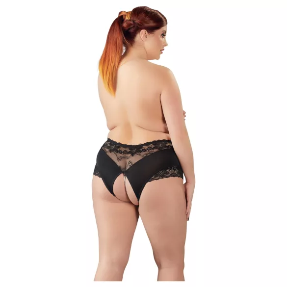 Cottelli Plus Size - öppen trosa med spets och pärlor - svart - 2XL