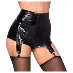 Noir - glansiga hotpants med strumpeband - svart