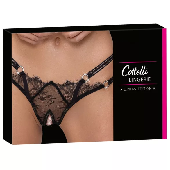 Cottelli - öppen stringtrosa med ring - svart - M/L