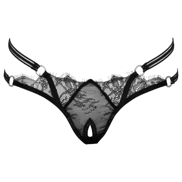 Cottelli - öppen stringtrosa med ring - svart - M/L