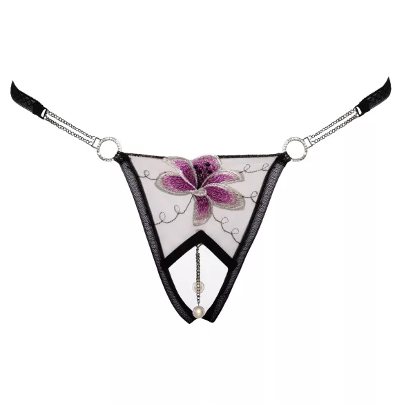 Cottelli - stringtrosa - broderad lilja - svart/vit