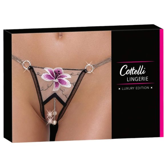 Cottelli - lyx, broderad lilja trosa (svart-vitt) - M/L