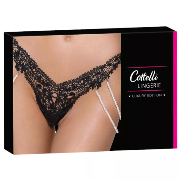 Cottelli - lyxig broderad pärltrosa (svart)