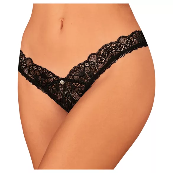 Obsessive Donna Dream - stringtrosa med spets och öppning - svart - M/L