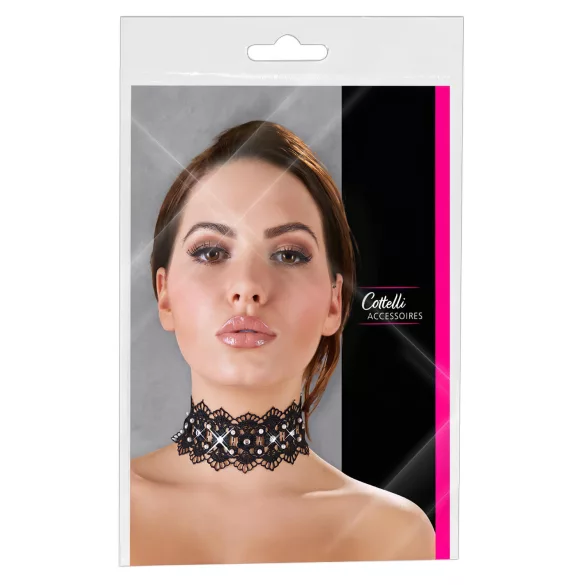 Cottelli - halsband med pärlor och strass - spets - svart