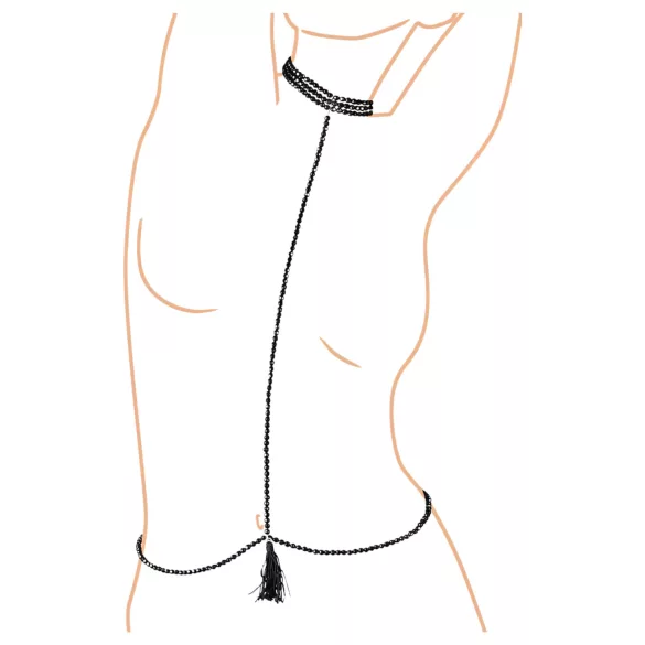 Cottelli - kroppsharness med pärlor och halsband - svart