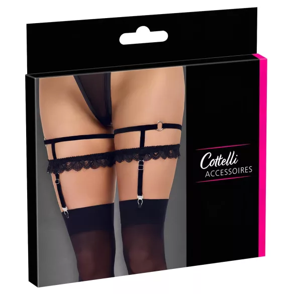Cottelli - strumpeband med dekor - svart - L/XL