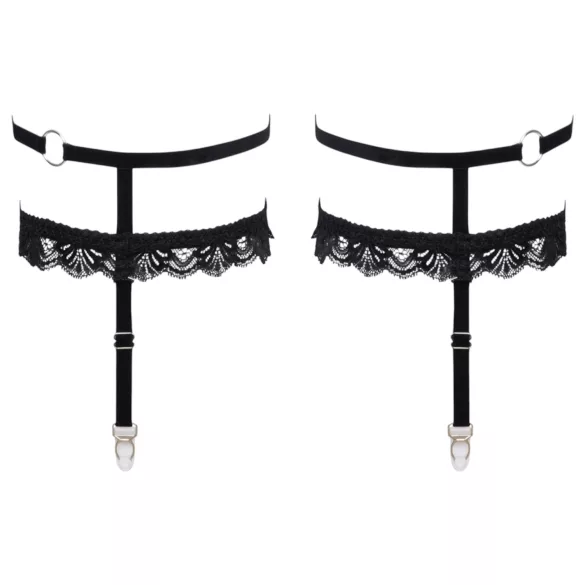 Cottelli - strumpeband med dekor - svart - L/XL
