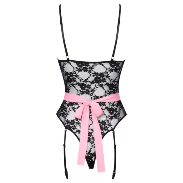 Cottelli - transparent fransk hembiträdesdräkt - svart/rosa
