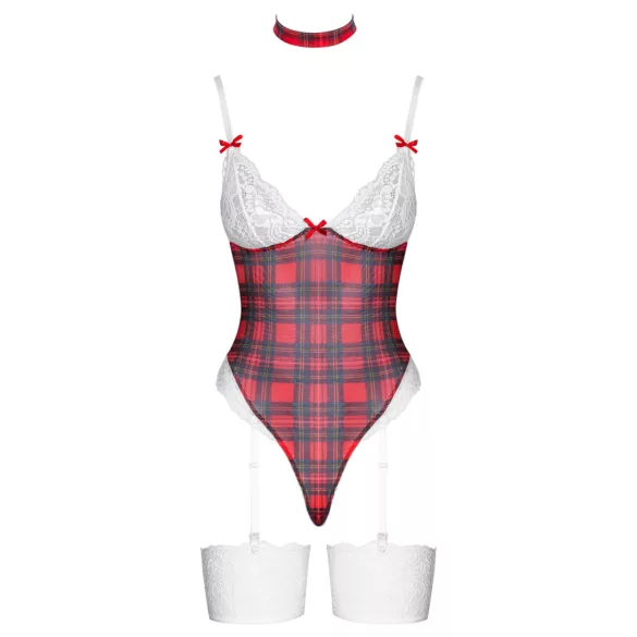 Cottelli - body set - rutigt mönster - röd - L