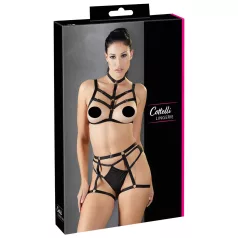   Cottelli - svart dekorativ kroppsselese‑underklädestrio (S-L)