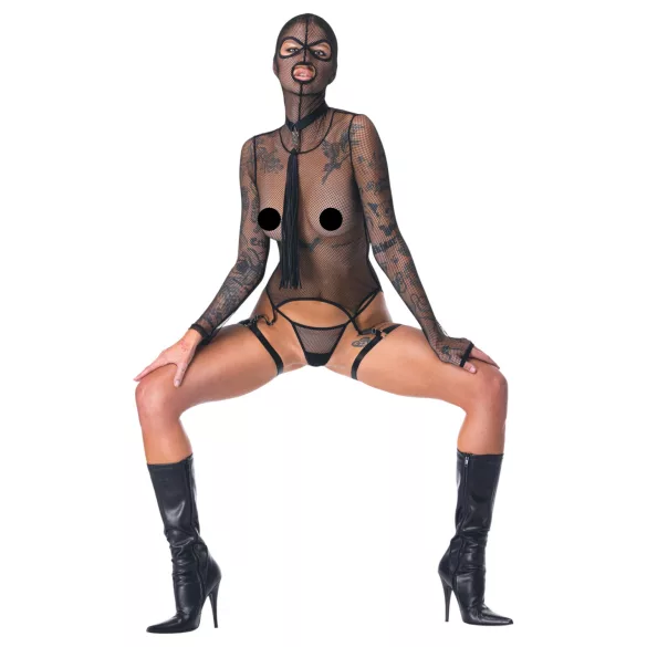 Bad Kitty - BDSM genomskinligt nätset med piska (svart) - M