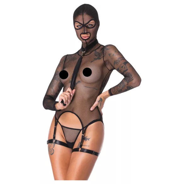 Bad Kitty - BDSM genomskinligt nätset med piska (svart) - L