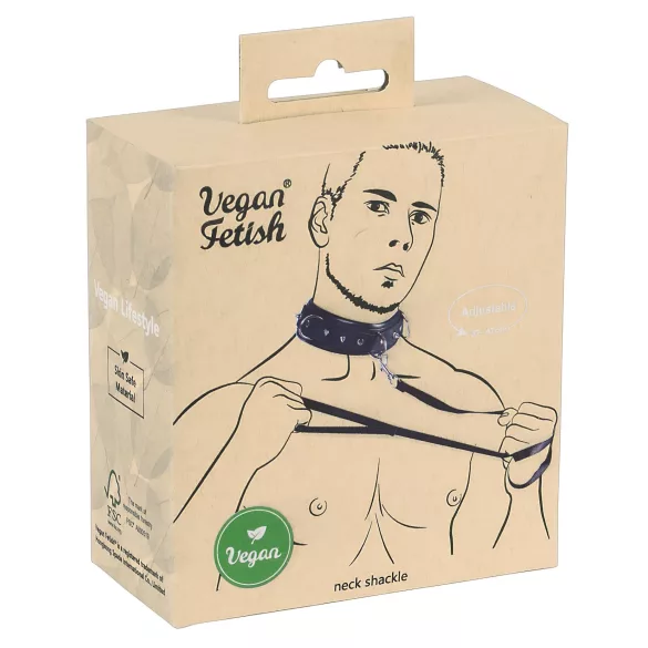 Vegan Fetish - halsband med nitar och koppel - veganskt läder svart