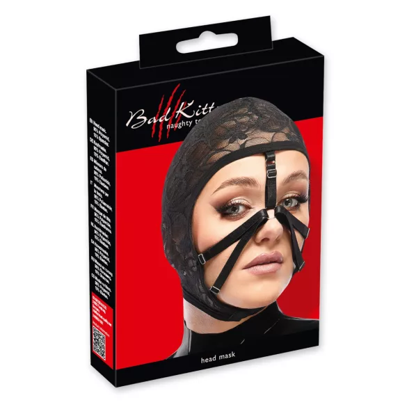 Bad Kitty - svart spetsmask med remmar