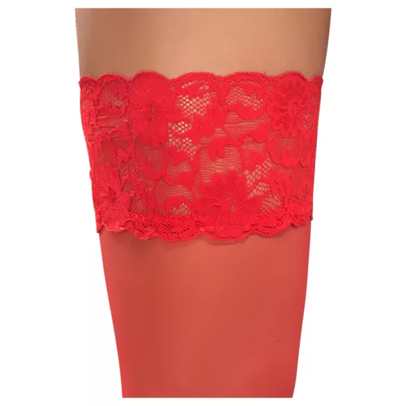 Cottelli - stay ups spets blommig röd - 3/M-L