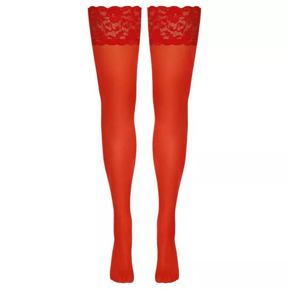 Cottelli - stay ups spets blommig röd - 3/M-L
