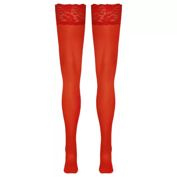 Cottelli - stay ups spets blommig röd - 3/M-L
