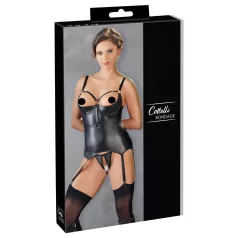   Cottelli Bondage - glansig push-up‑topp med handbojor (svart) - XL