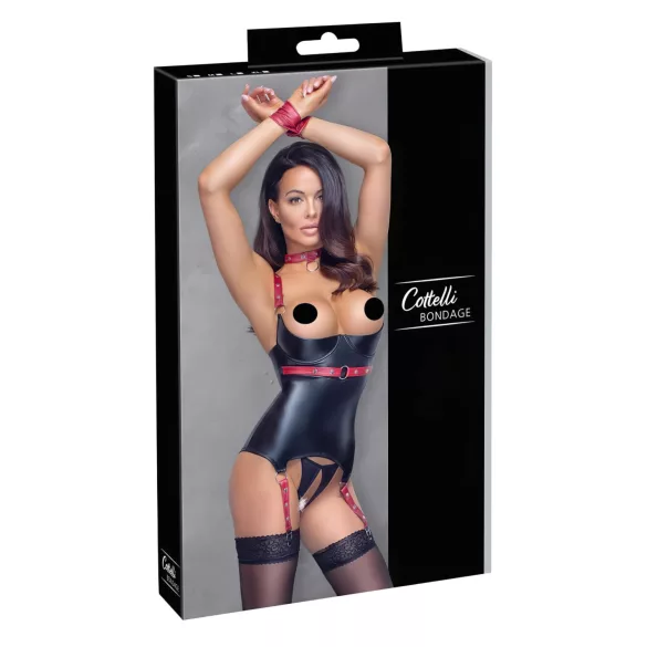 Cottelli Bondage - Push up topp med krage - glänsande svart - XL